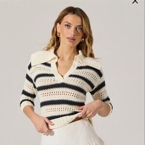 Astr The Label Striped Open Knit Polo Sweater